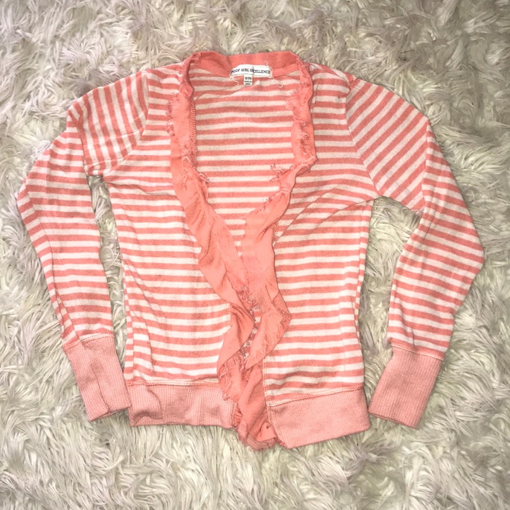 🎉 HP🎉 Orange & Cream Striped Long Sleeved Cardigan